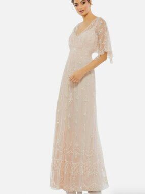 Mac Duggal Flounce Embellished Sleeve Dress